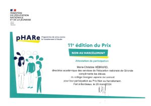 Programme pHare : « NON AU HARCELEMENT » – 2024